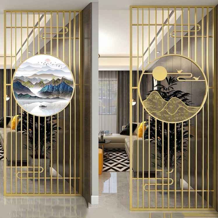 輕奢不銹鋼屏風長虹玻璃隔斷入戶玄關客廳酒店遮擋畫現(xiàn)代簡約裝飾_副本